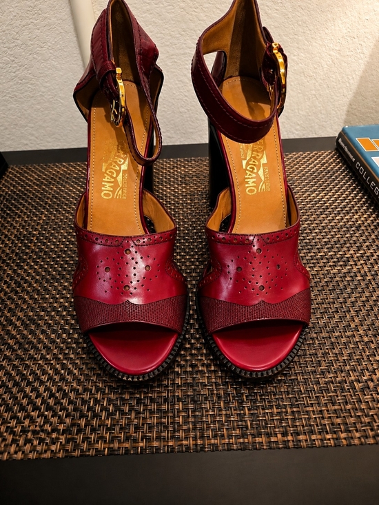 Salvatore Ferragamo Shoes - Salvatore Ferragamo Red Open-Toe Perforated Ankle-Strap Heels